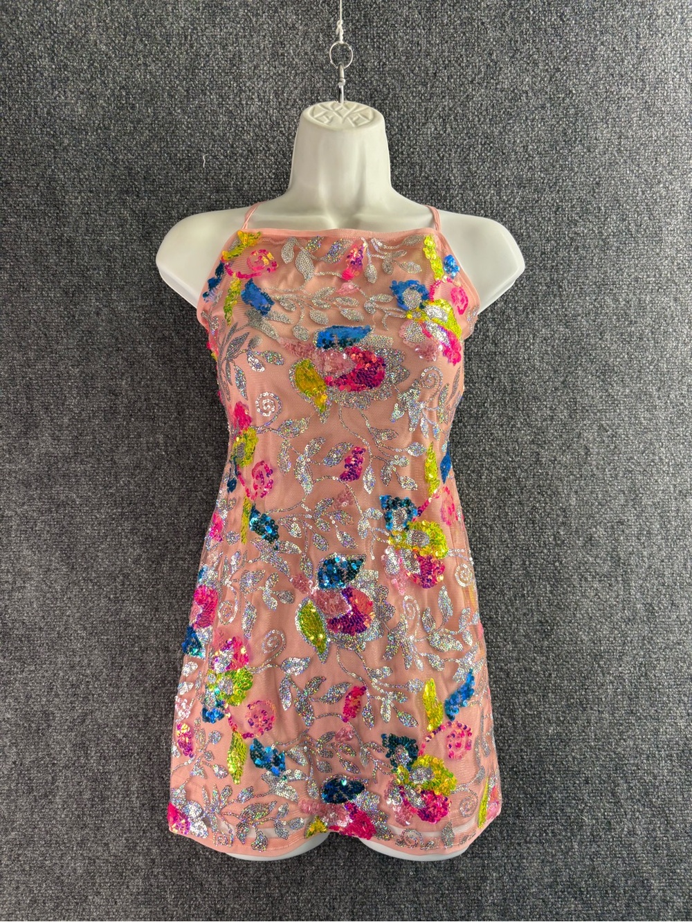 Lulu's Pink Sequin Floral Mini Slip Dress